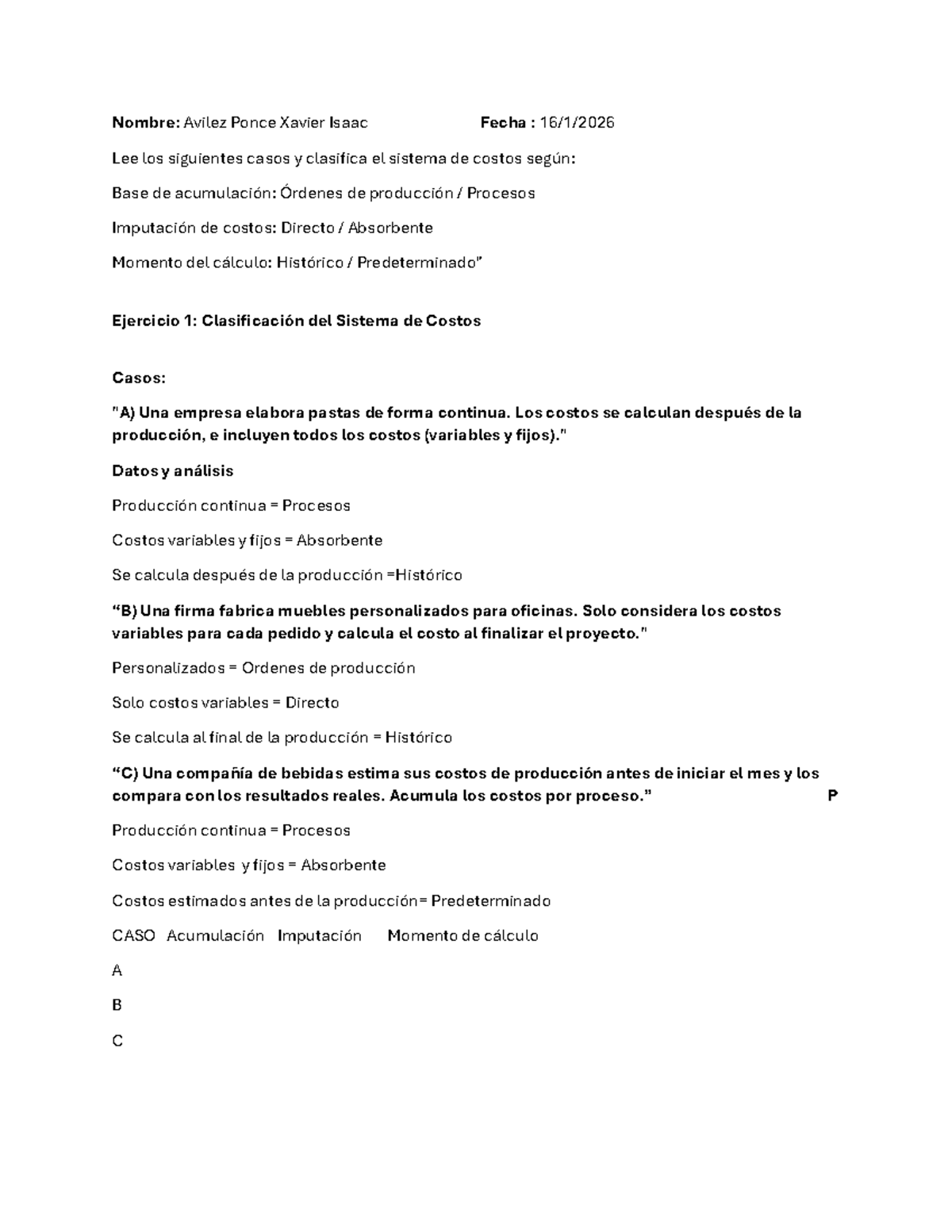 Taller de Clasificación de Sistemas de Costos - Contabilidad - Studocu