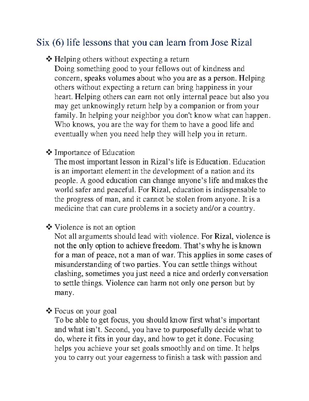 Life Lessons from Jose Rizal: Insights for Personal Growth - Studocu