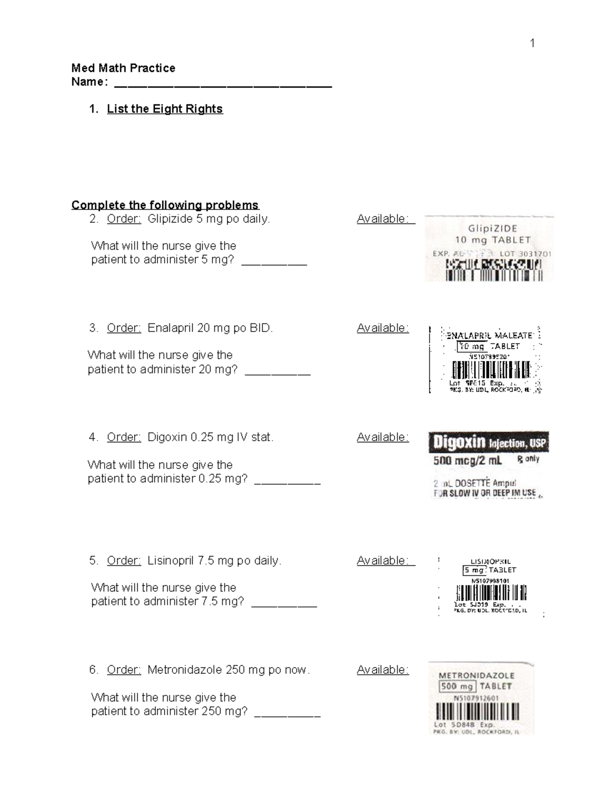 Med Math Practice Questions for Nursing (Updated 07/25) - Studocu