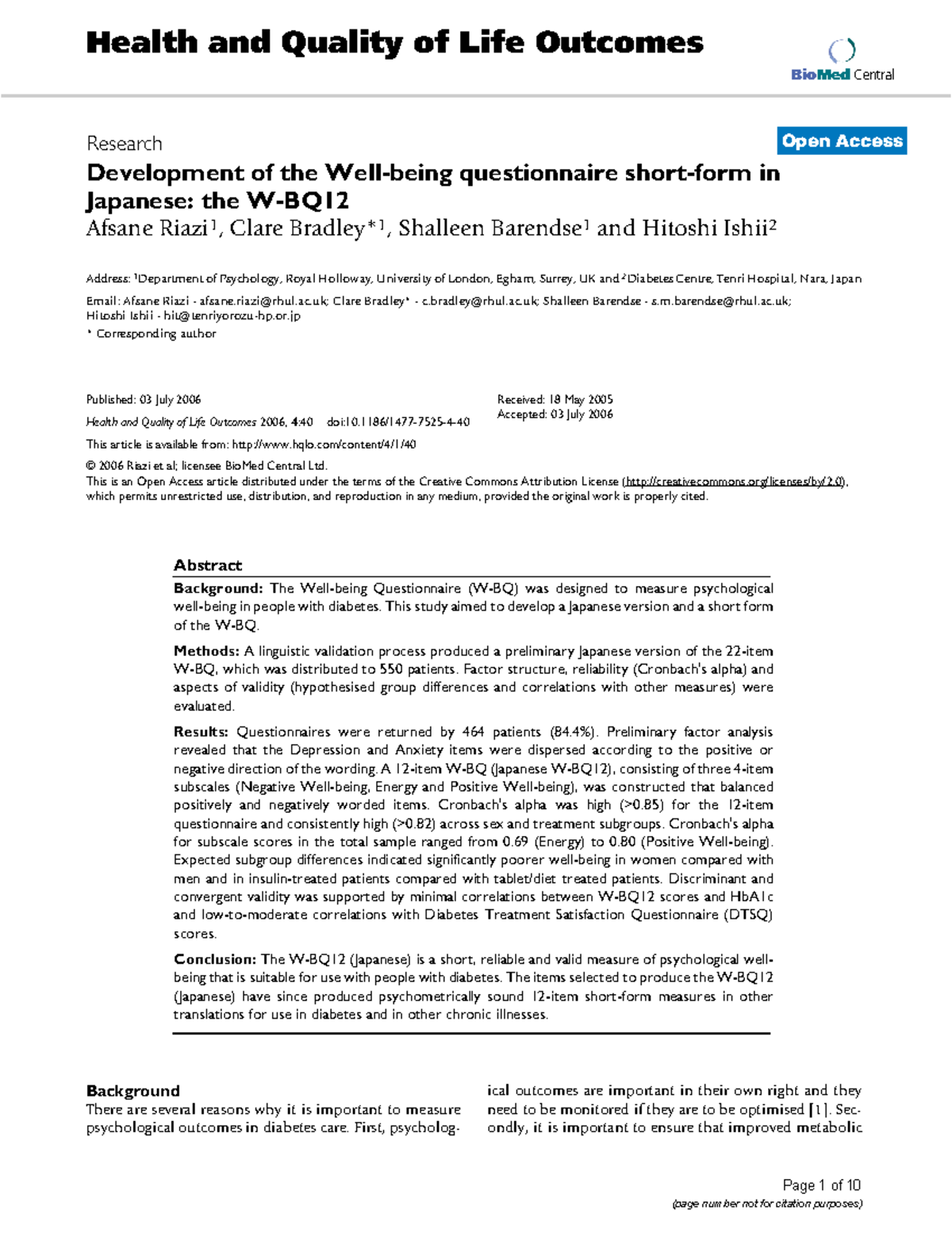 1477 7525 4 40 - Development of the Japanese W-BQ12 for Diabetes - Studocu