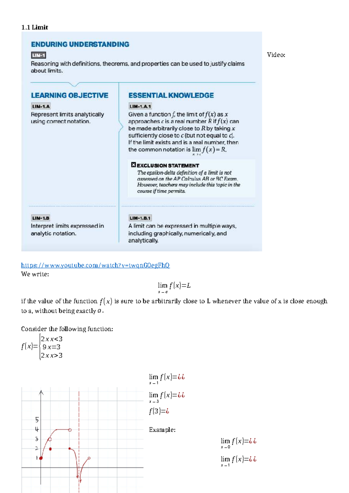 Unit 1 Guided Notes: Limits and Continuity Concepts - Studocu