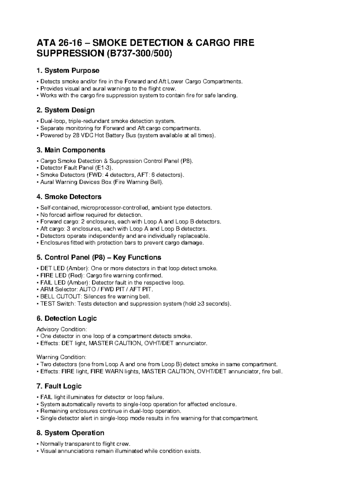 ATA 26 16 Smoke Detection & Cargo Fire Suppression Overview - Studocu