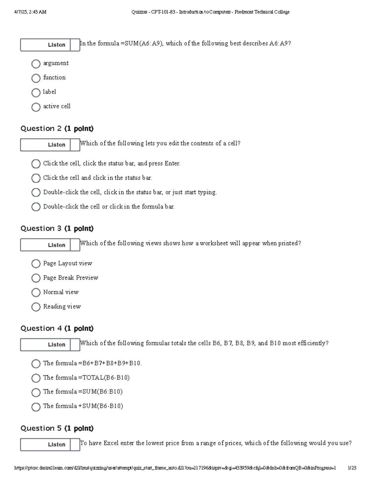 Final Exam Questions - CPT-101-83 - Intro to Computers - Quiz Review ...