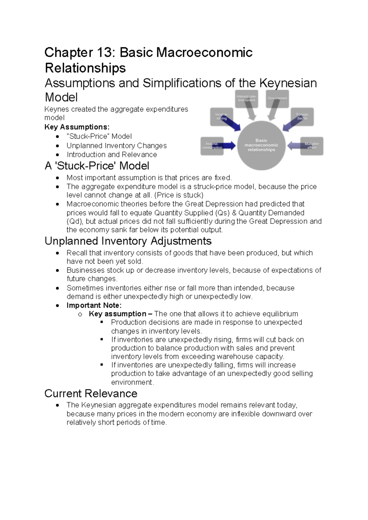 Chapter 13: Key Assumptions in the Keynesian Model of Macroeconomics ...