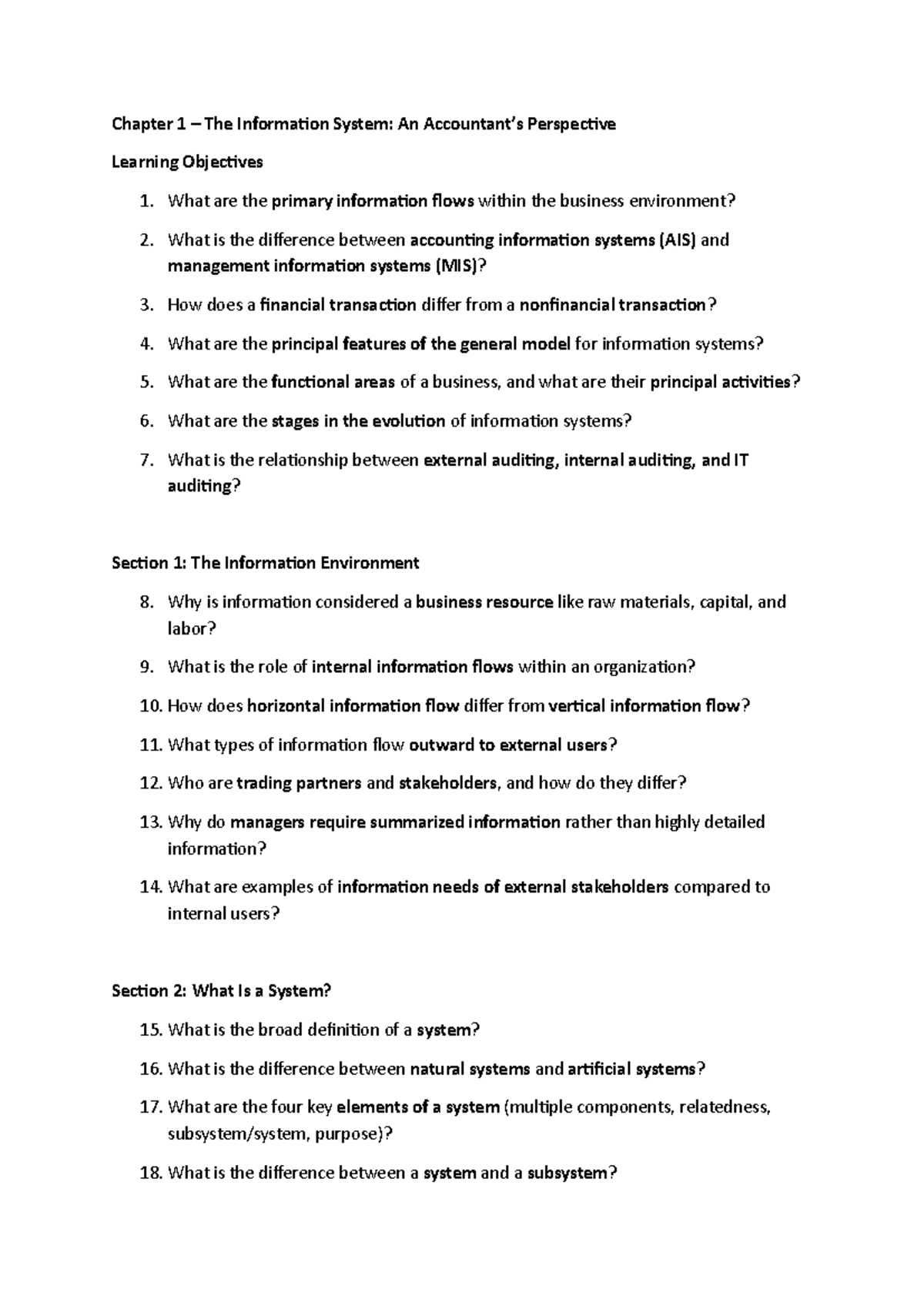 Accounting 111 Chapter 1: The Information System Overview - Studocu