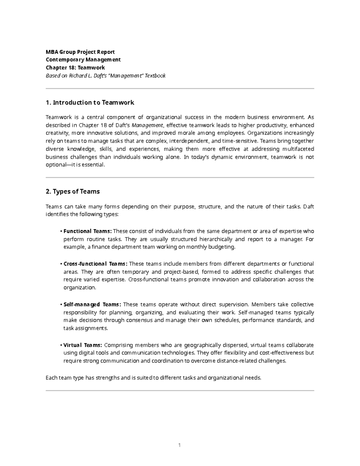 MBA Group Project Report: Summary of Chapter 18 - Teamwork - Studocu