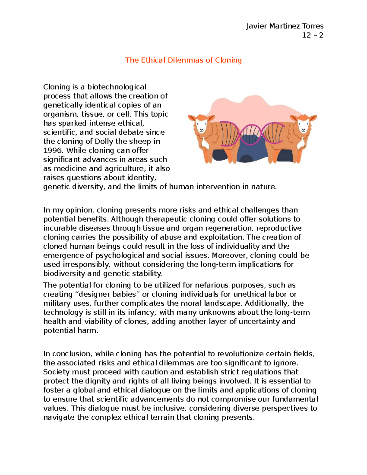 ETH 101: Ethical Dilemmas of Cloning - Risks and Considerations - Studocu