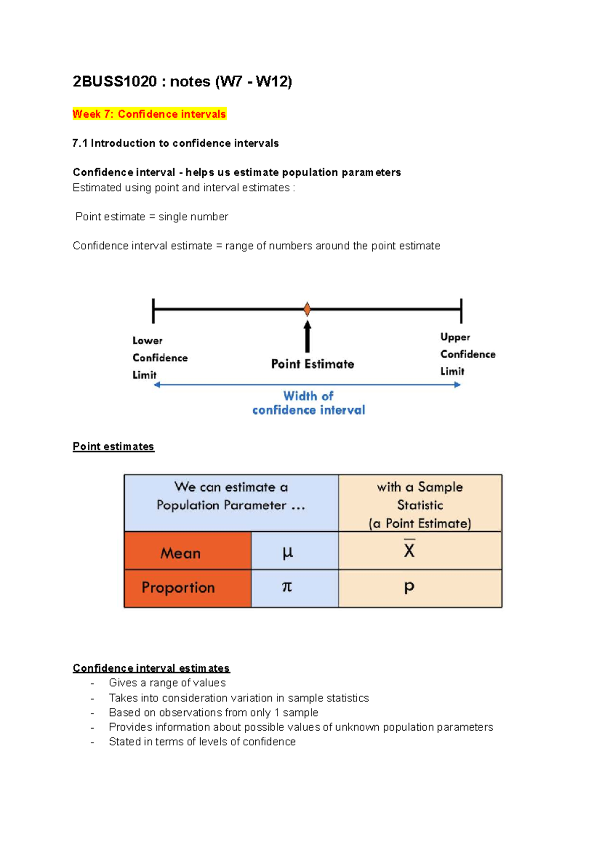 BUSS1020: Week 7-11 Notes on Confidence Intervals & Regression Analysis ...