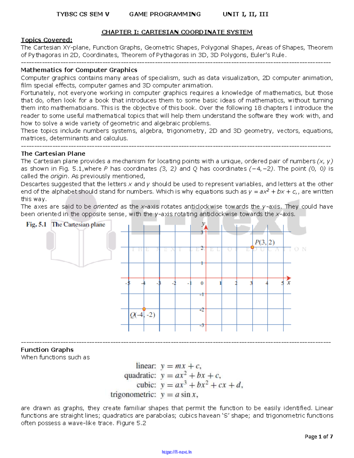Unit-1.1 Cartesian Coordinate system (E-next - Page 1 of 7 CHAPTER I ...
