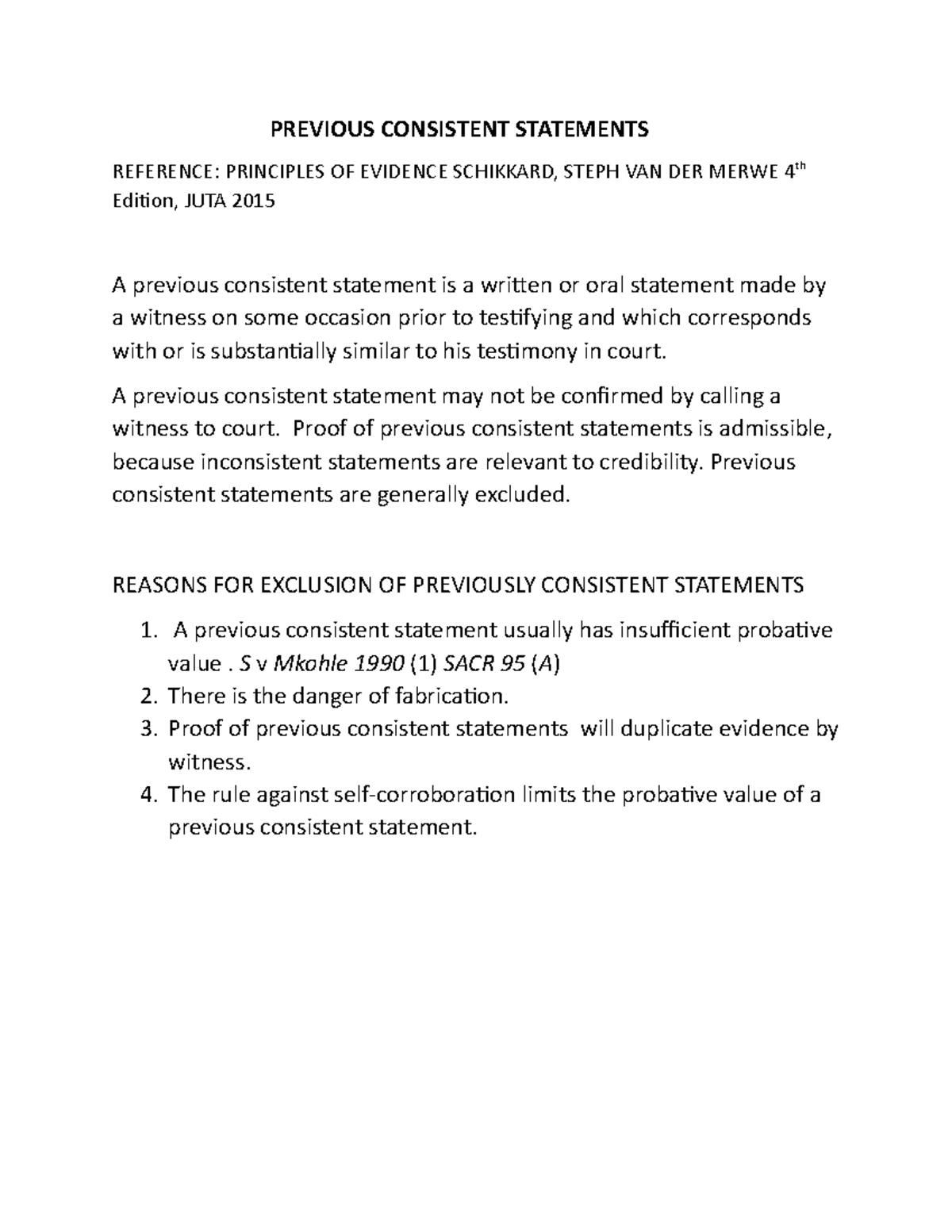 Lesson 12- Previous Inconsistent Statements - LEC 222E - UFH - Studocu