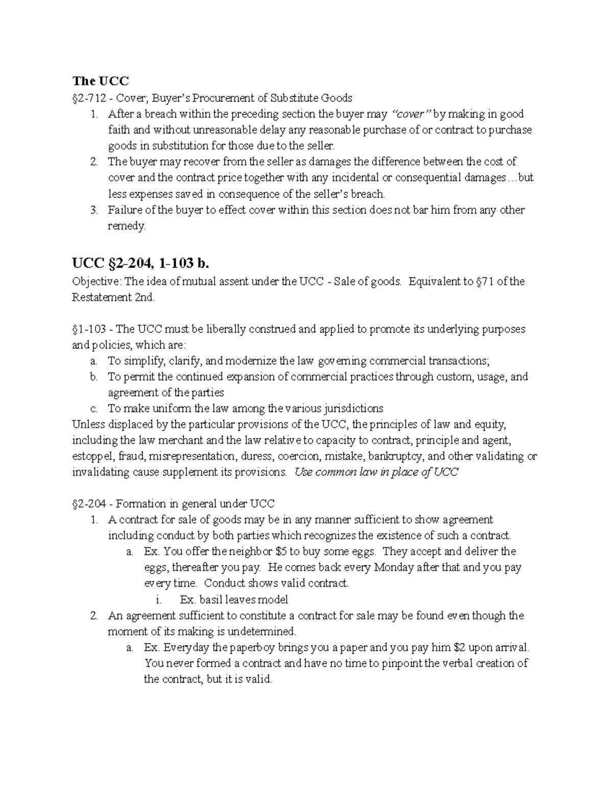 UCC Remedies and Principles: Cover, Statute of Frauds, and More - Studocu