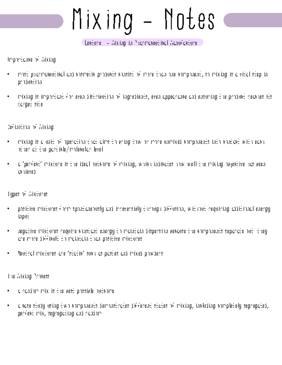 Mixing Notes Lecture 1 & 2: Key Concepts in Pharmaceutical ...