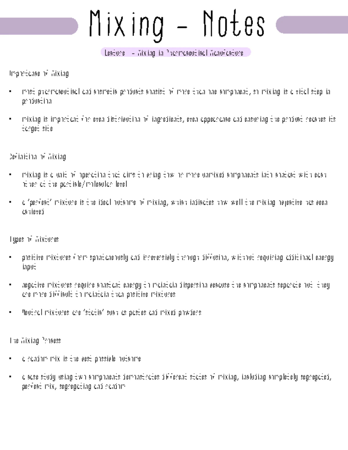 Mixing Notes Lecture 1 & 2: Key Concepts in Pharmaceutical ...