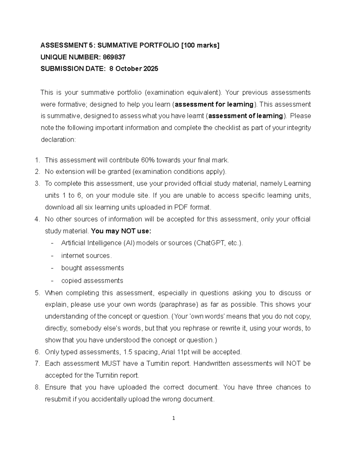 Summative Portfolio 2025: Insights and Reflections for IPS1501 - Studocu
