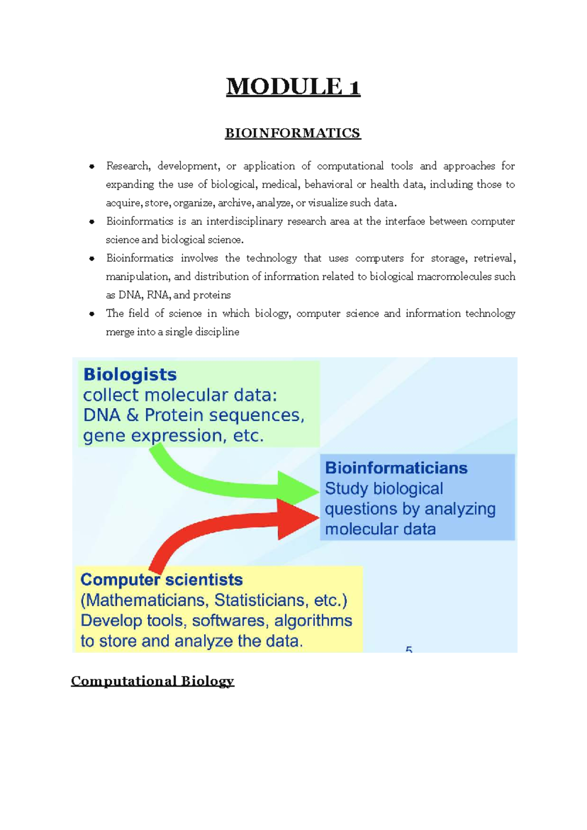 Bioinformatics Module 1: Understanding Biological Data and Tools - Studocu