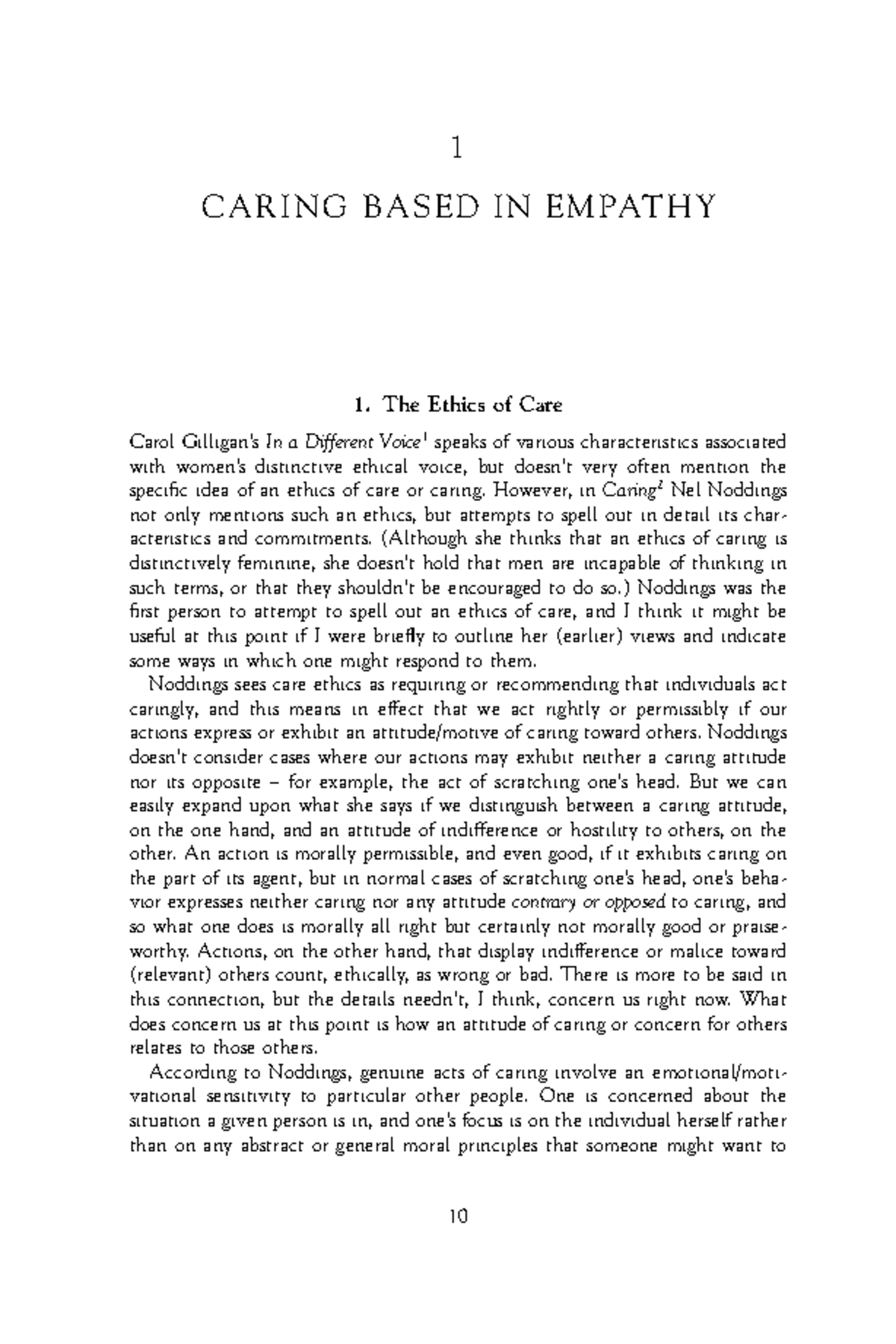 Unit 1 - Reading 2 - Michael Slote - 1 CARING BASED IN EMPATH Y 1. The ...