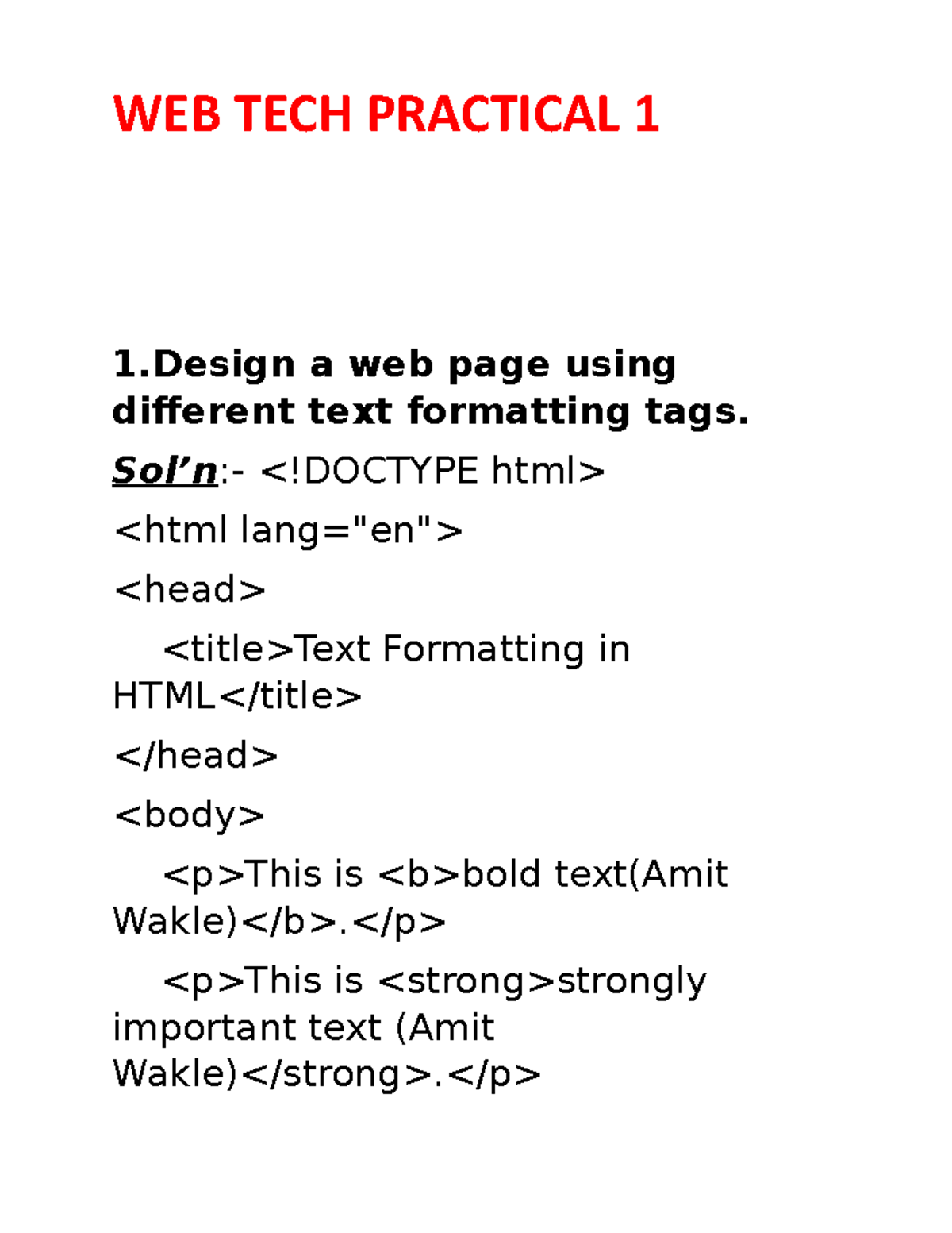 Web Tech Practical 1: HTML Page Design Exercises and Solutions - Studocu