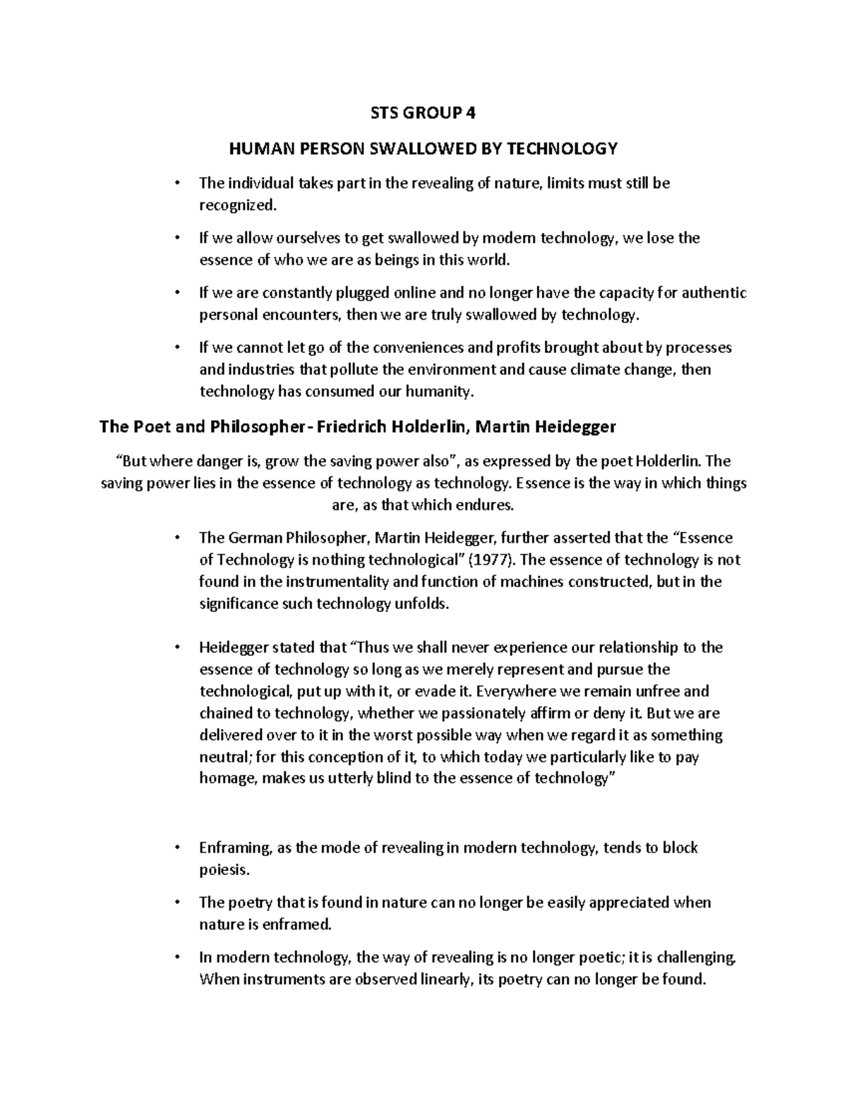 STS GROUP 4: The Human Experience in a Technological World - Studocu