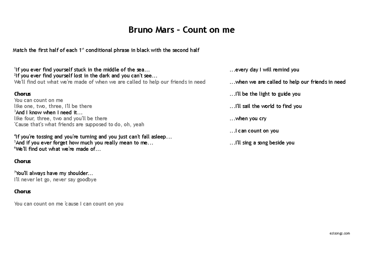 Bruno-mars-count-on-me - first conditional - Bruno Mars – Count on me ...