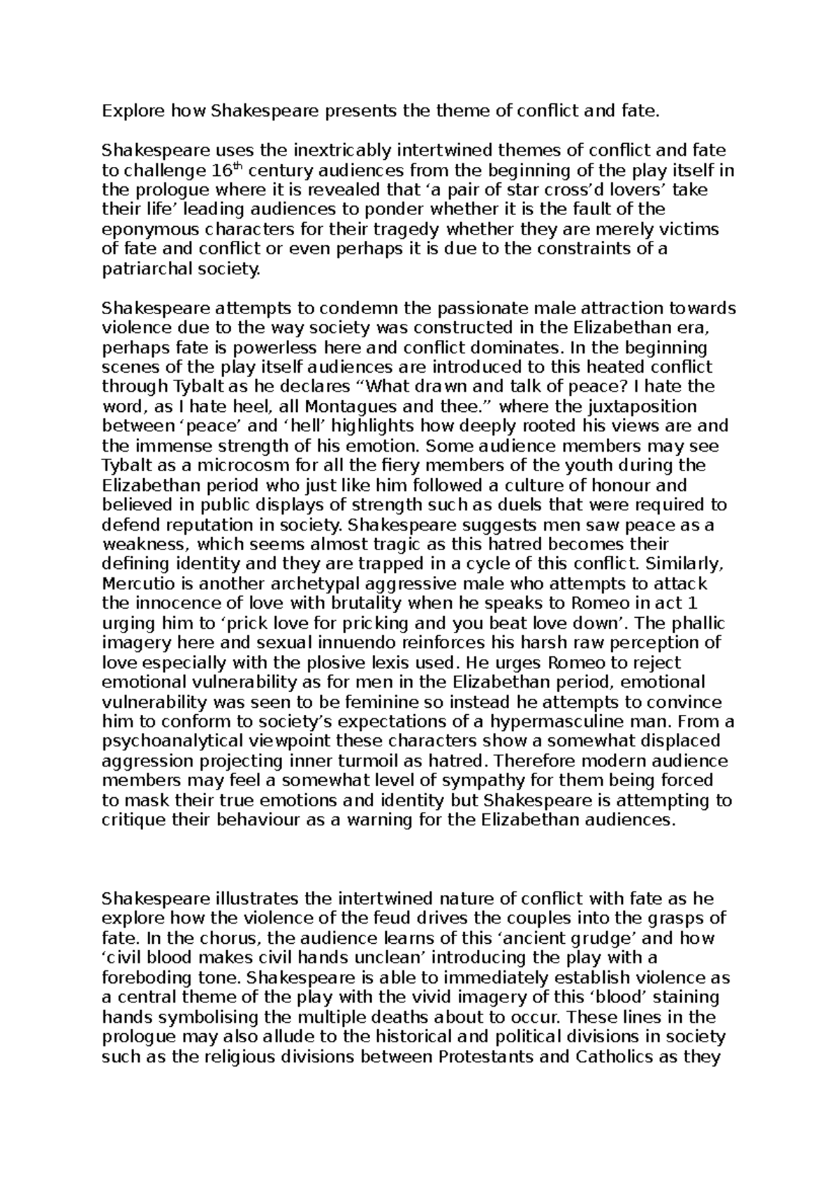 Fate and Conflict in Shakespeare's Tragedy: An Analytical Essay - Studocu