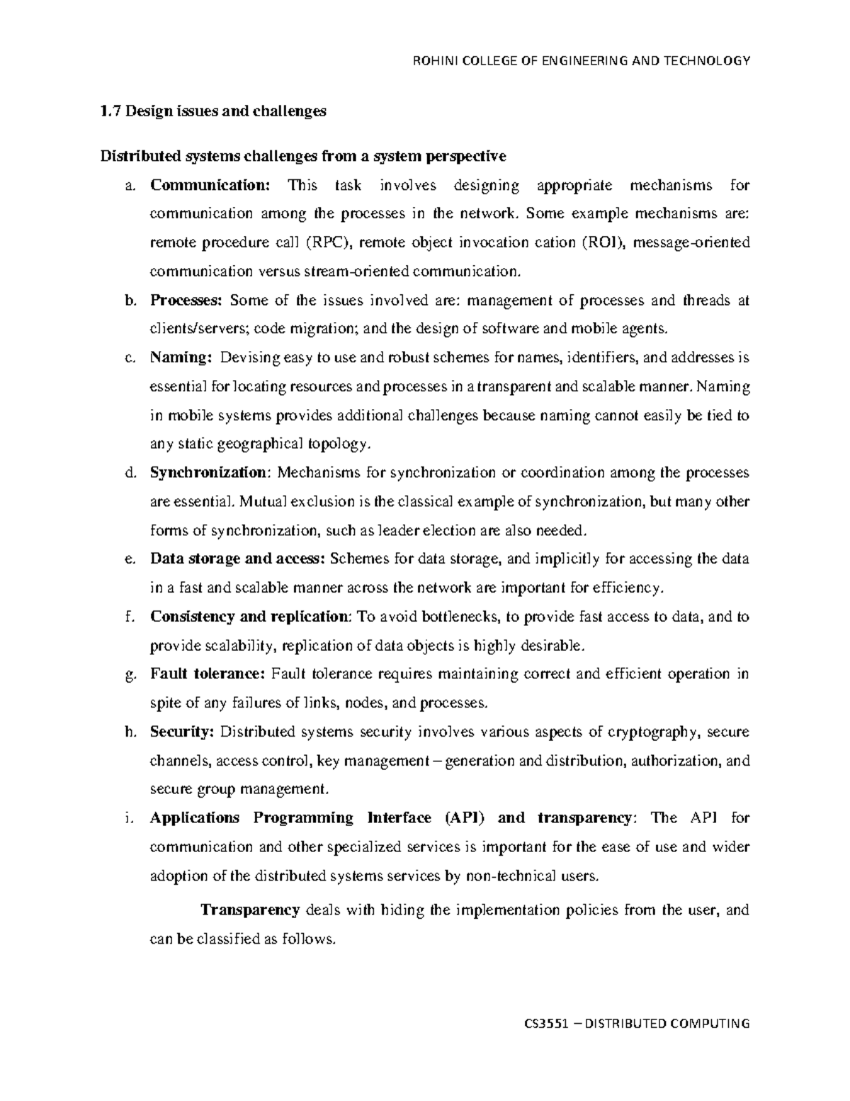 Design Issues and Challenges in Distributed Systems - CS 90198931987 ...
