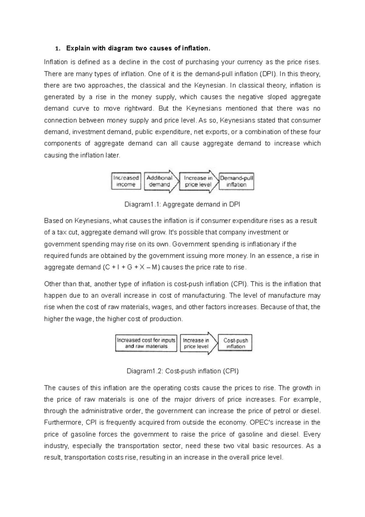 ECO415 Case Study_ Inflation - 1. Explain with diagram two causes of ...