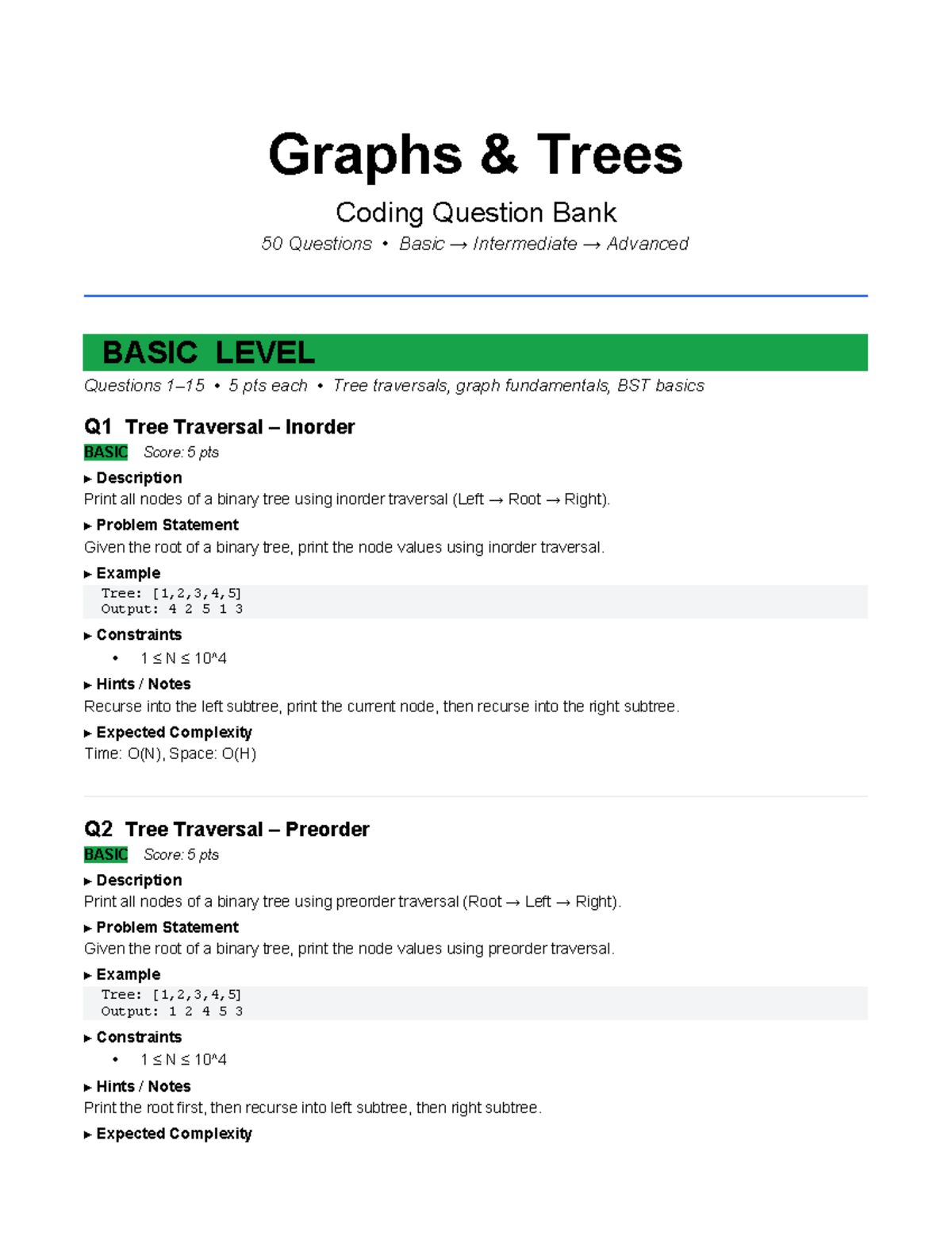 Graphs and Trees Question Bank: 50 Coding Problems (Basic to Advanced ...