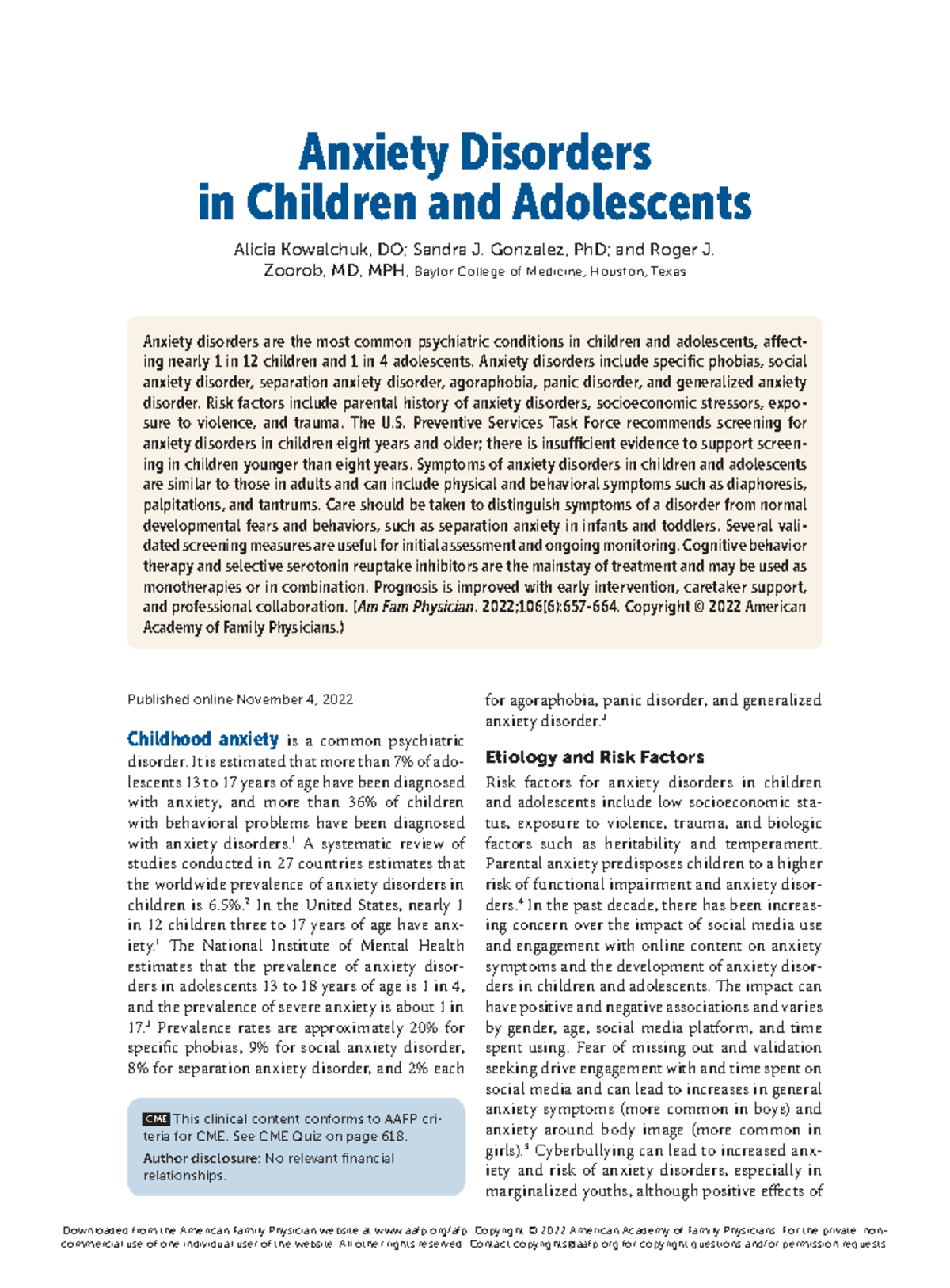 Anxiety Disorders in Children and Adolescents: A Comprehensive Overview ...