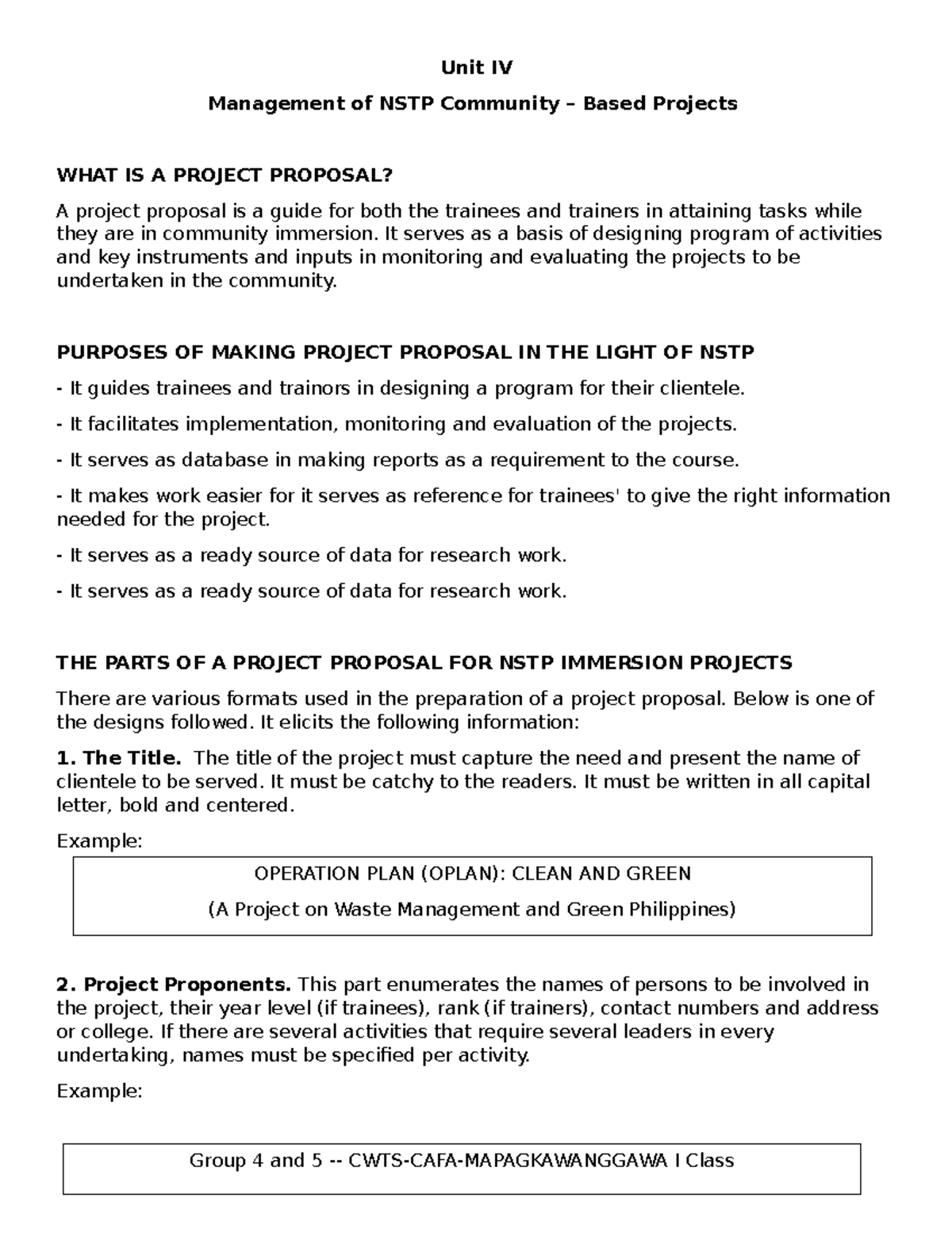 Unit IV: Effective Management of NSTP Community-Based Projects - Studocu