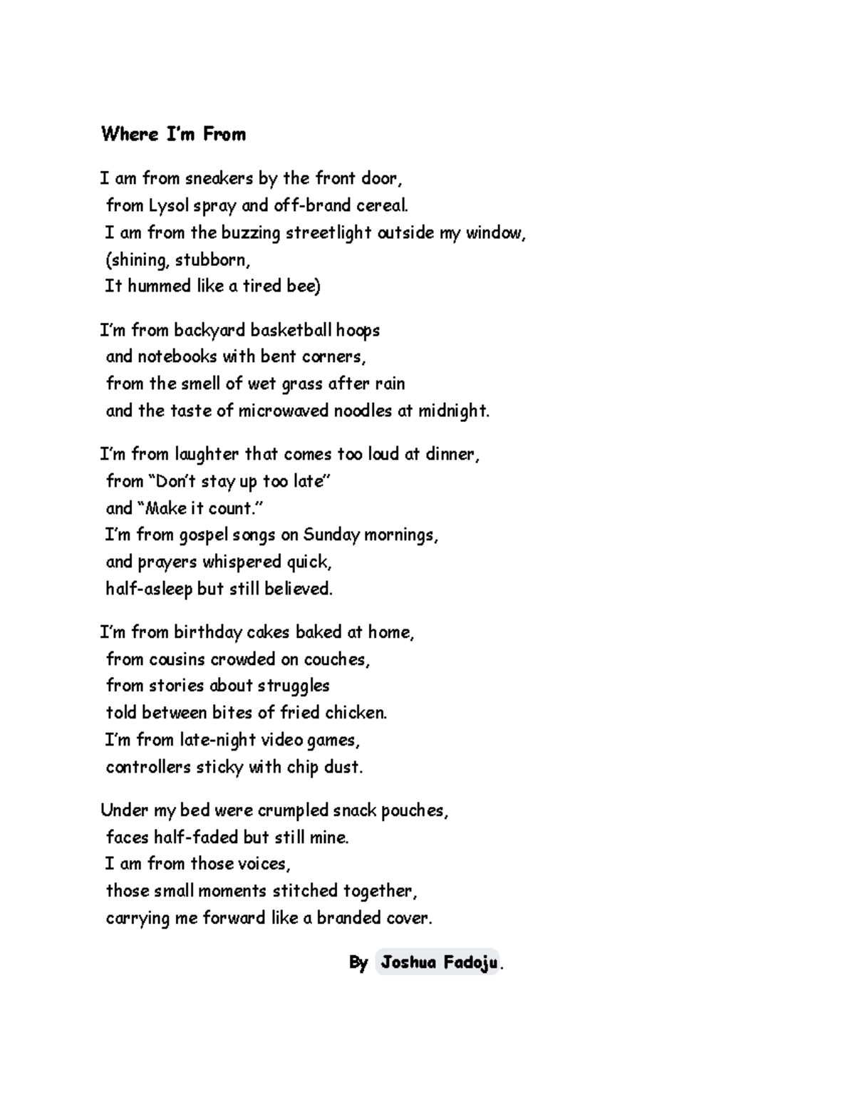 Where I'm From: A Poetic Reflection by Joshua Fadoju - Studocu