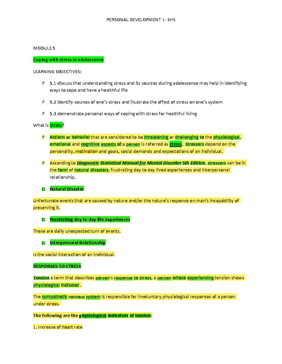 Lesson 5: Strategies for Coping with Adolescent Stress (PD 1-SHS) - Studocu