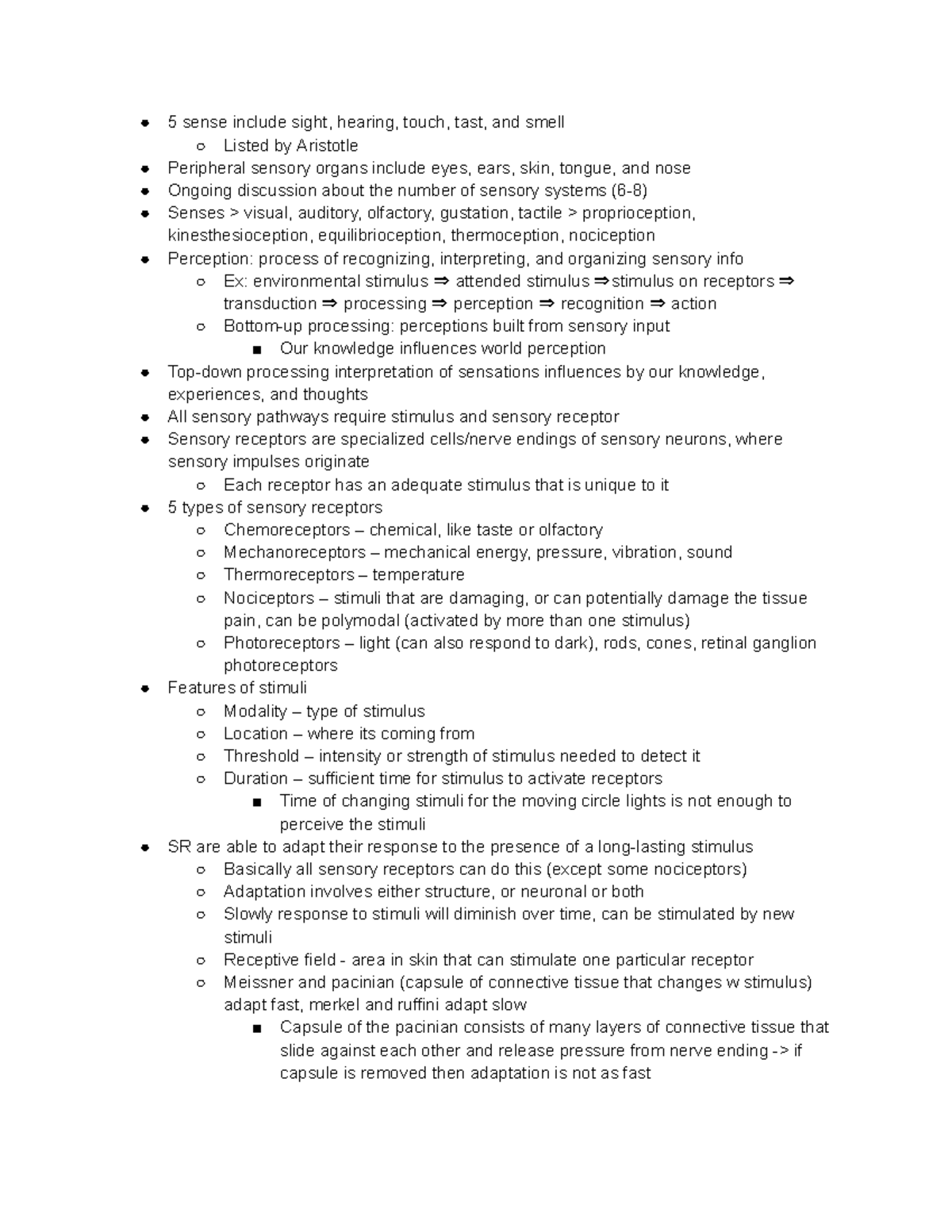 M101A Module 3: Sensory Systems & Auditory Processing Notes - Studocu