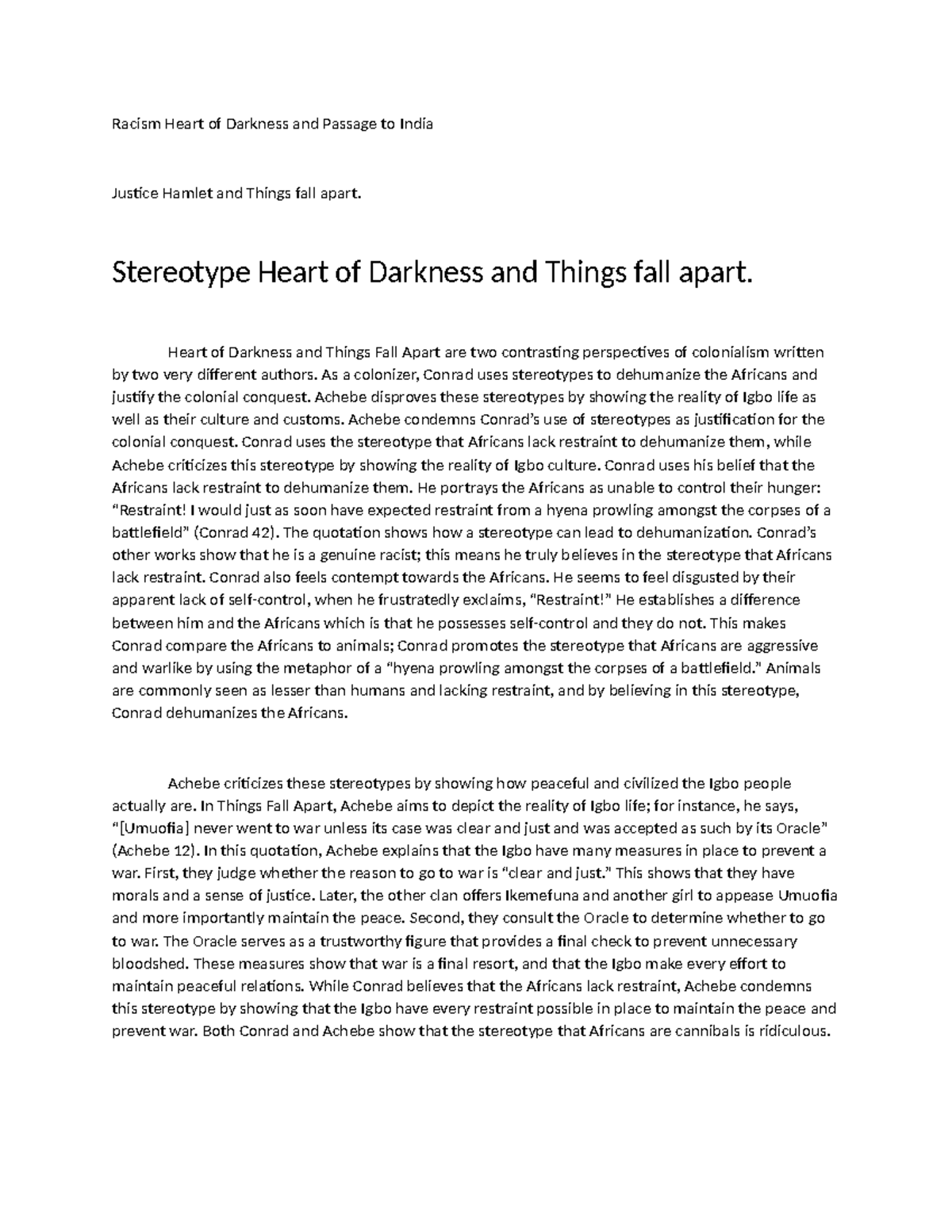 English Exam Topics: Racism in Heart of Darkness & Things Fall Apart ...