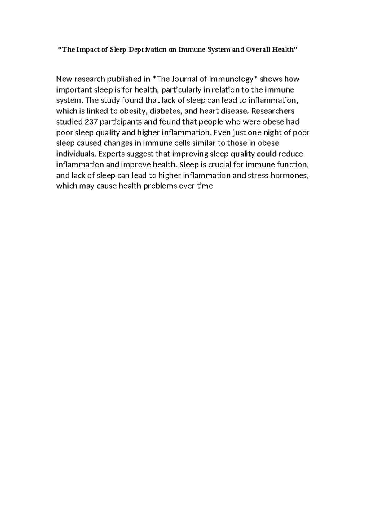 The Impact of Sleep Deprivation on Immune System: New Research Insights ...