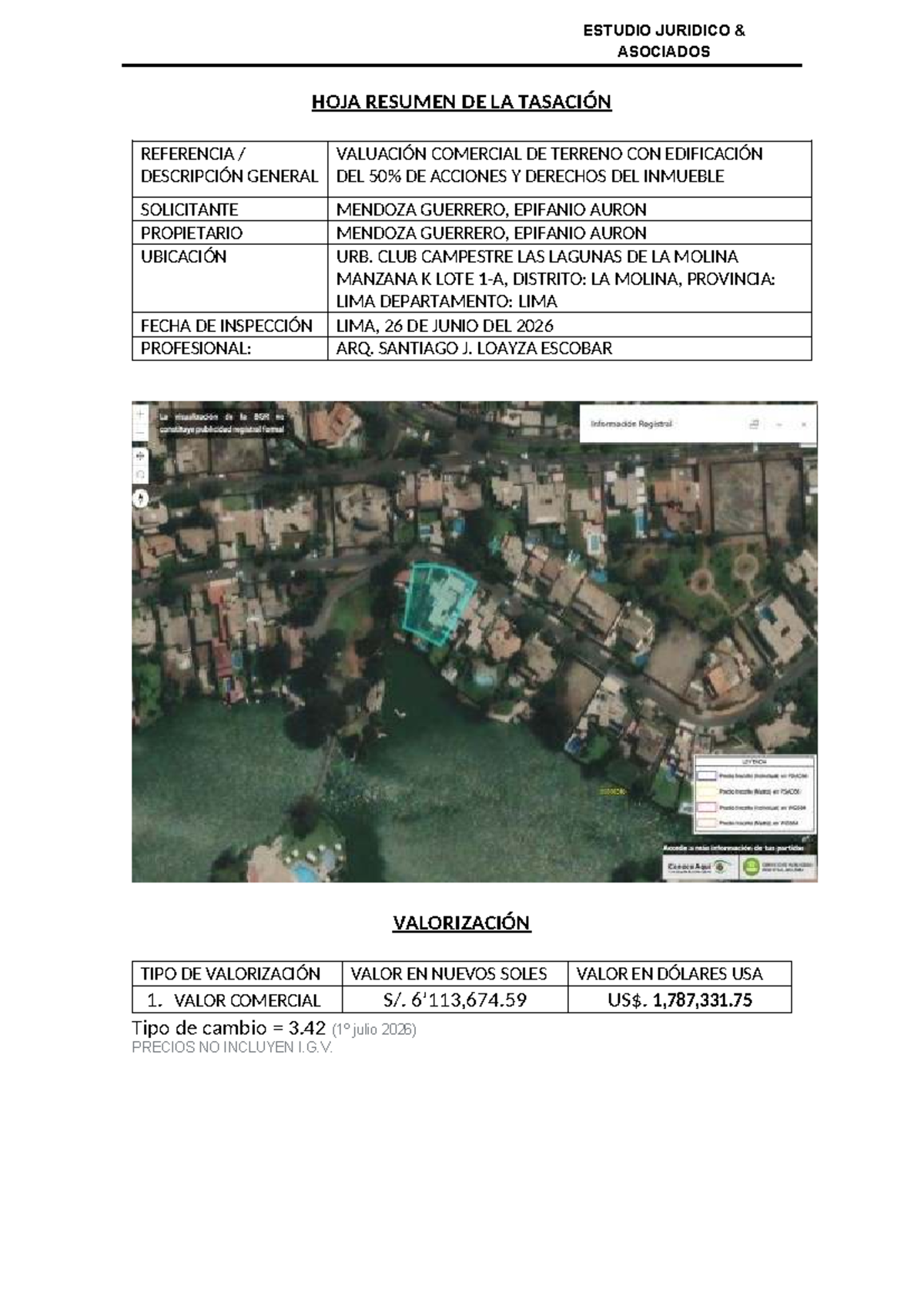 Informe de Tasación Comercial de Terreno - Estudio Jurídico Asociados - Document Preview