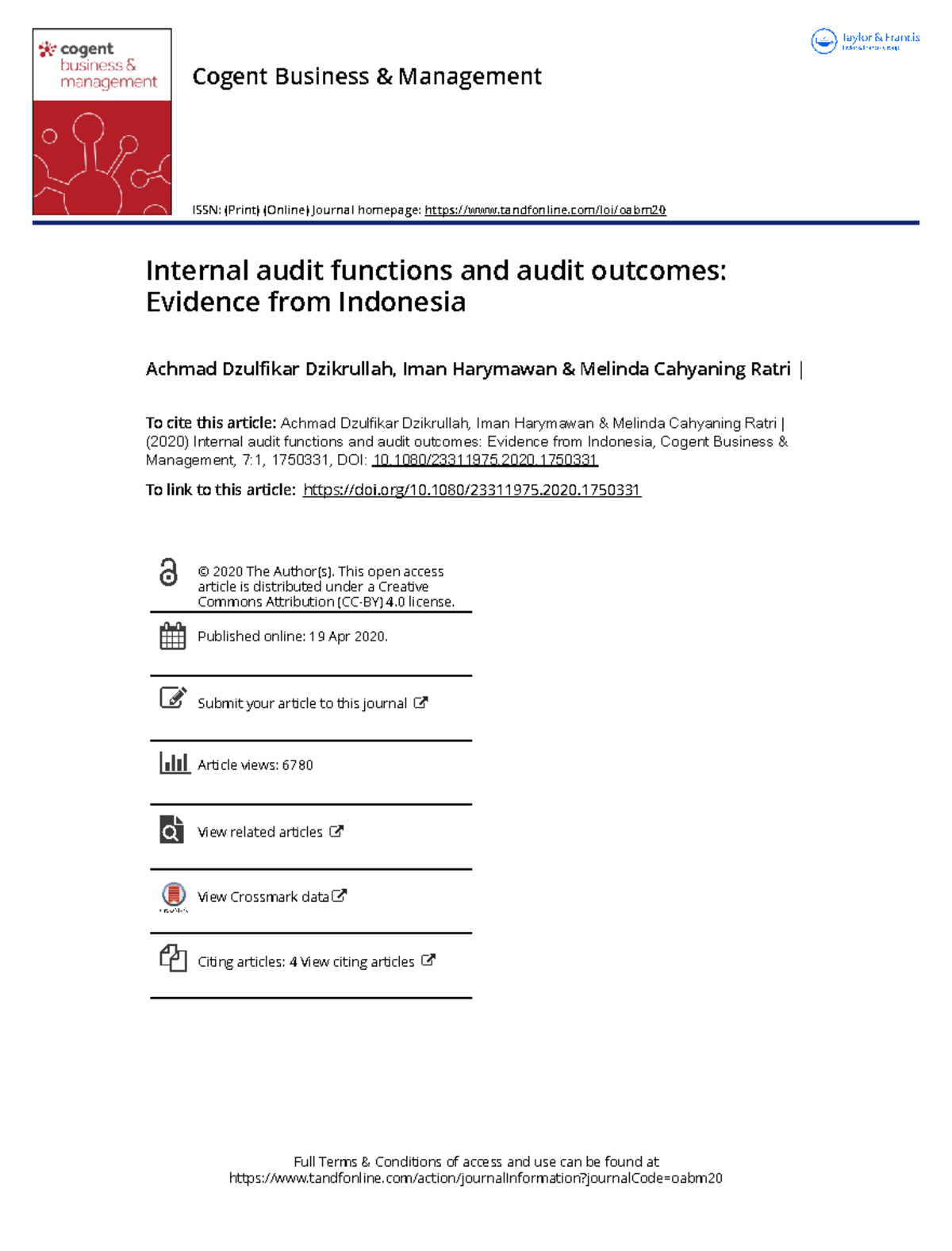 Internal audit functions and audit outcomes Evidence from Indonesia ...