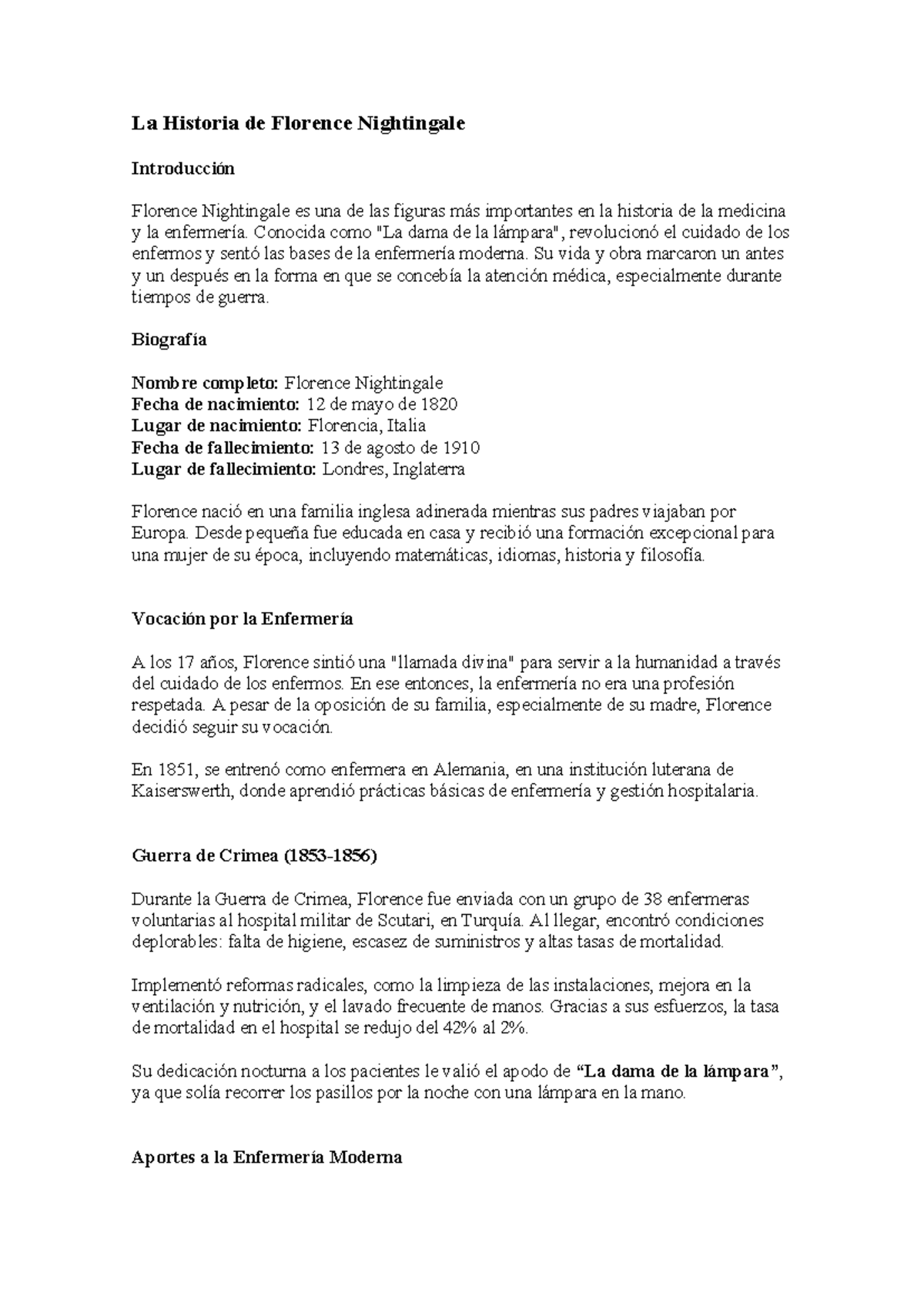 La Historia de Florence Nightingale: Pionera de la Enfermería - Studocu, image size:1200x1696