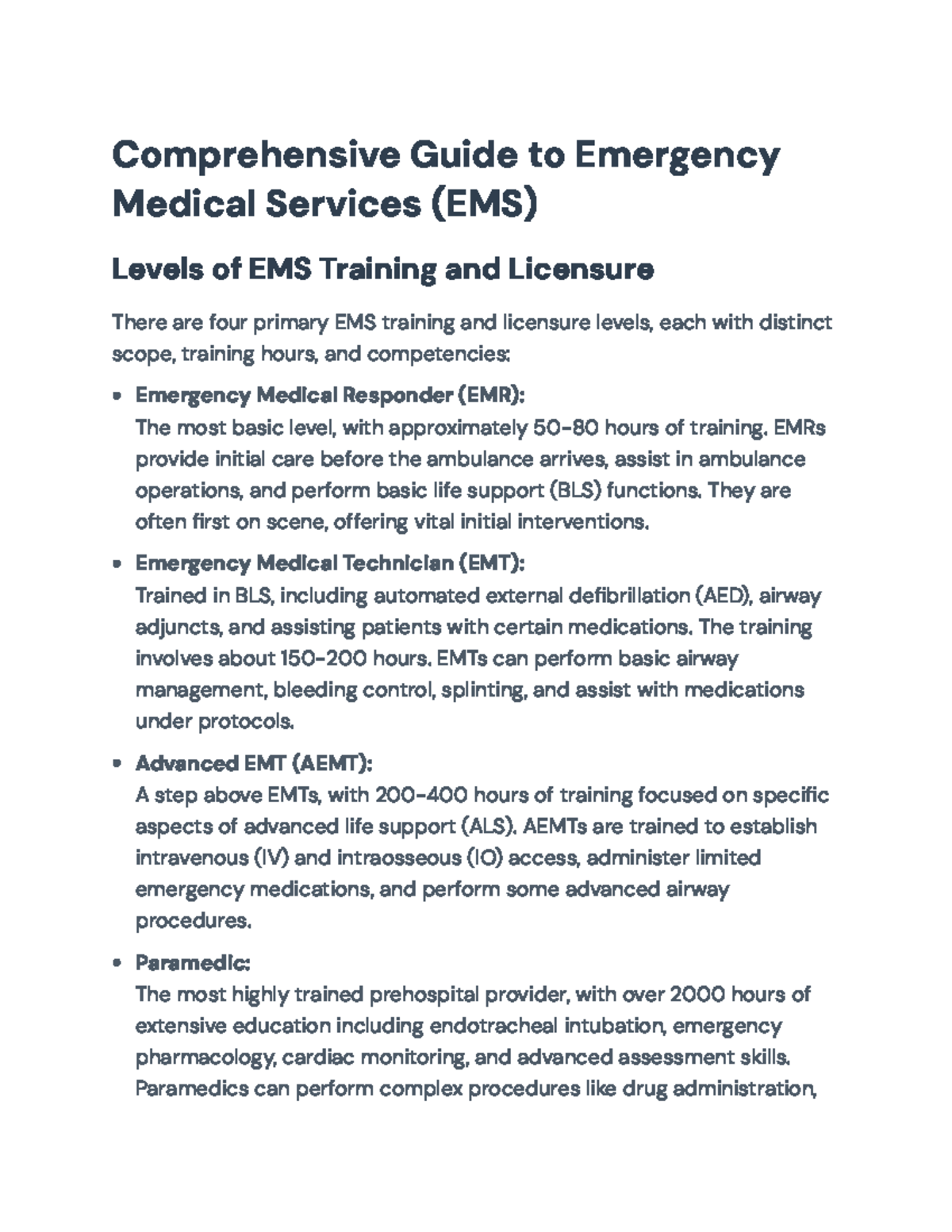 Comprehensive Guide to EMS: Training Levels, Roles & Community Care ...