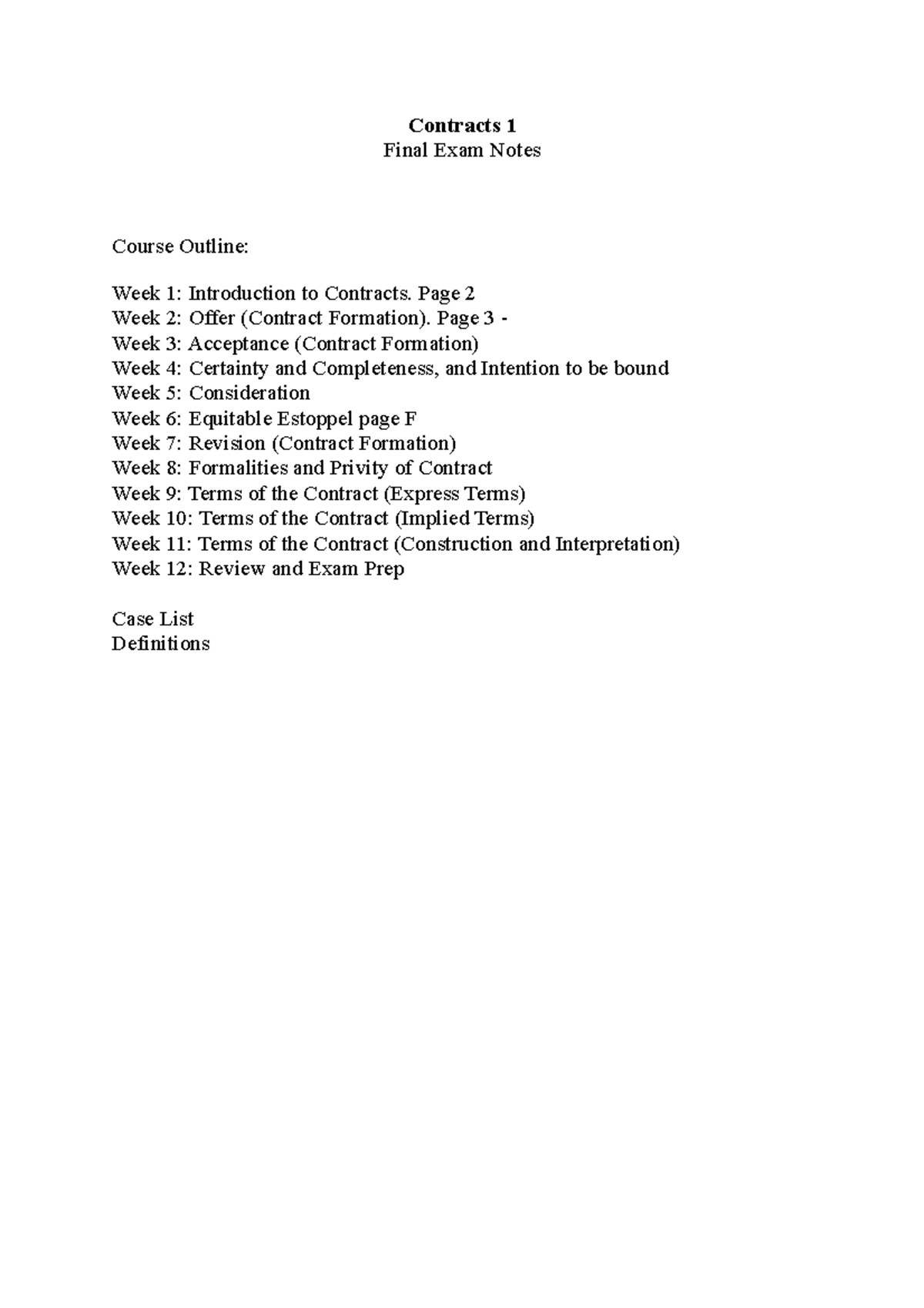 Contracts 1 - Final Exam Study Notes and Key Concepts - Studocu
