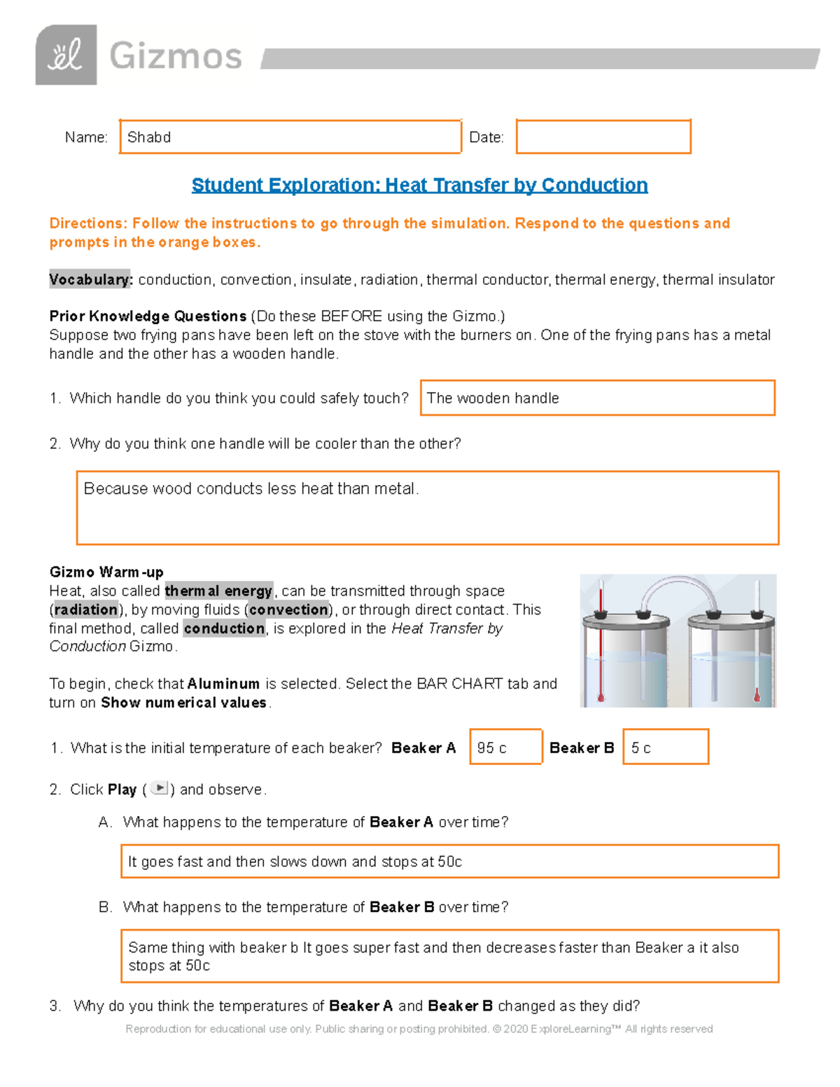 Heat Transfer by Conduction - Student Exploration (Shabd Singh) - Studocu