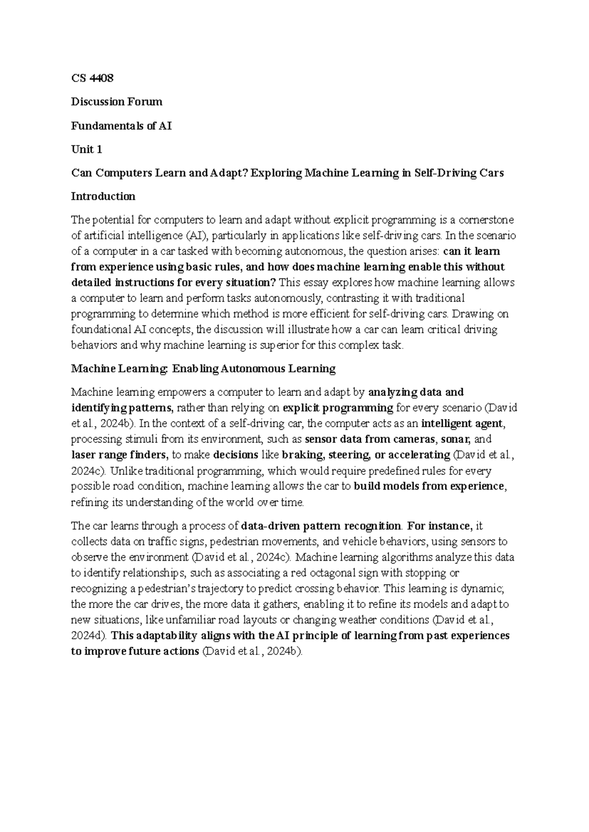 CS 4408 Discussion Forum: AI Learning & Adaptation in Autonomous Cars ...