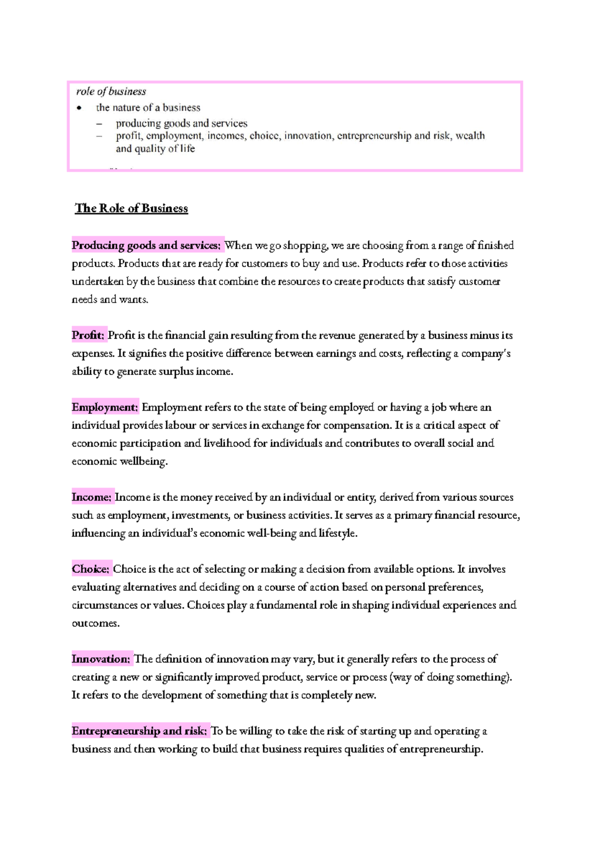 Business Class Notes: Understanding Goods, Services, and Economic ...