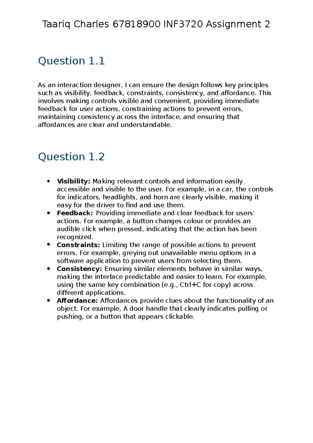 Assignment 2 - Key Principles of Interaction Design & Usability 2024 ...