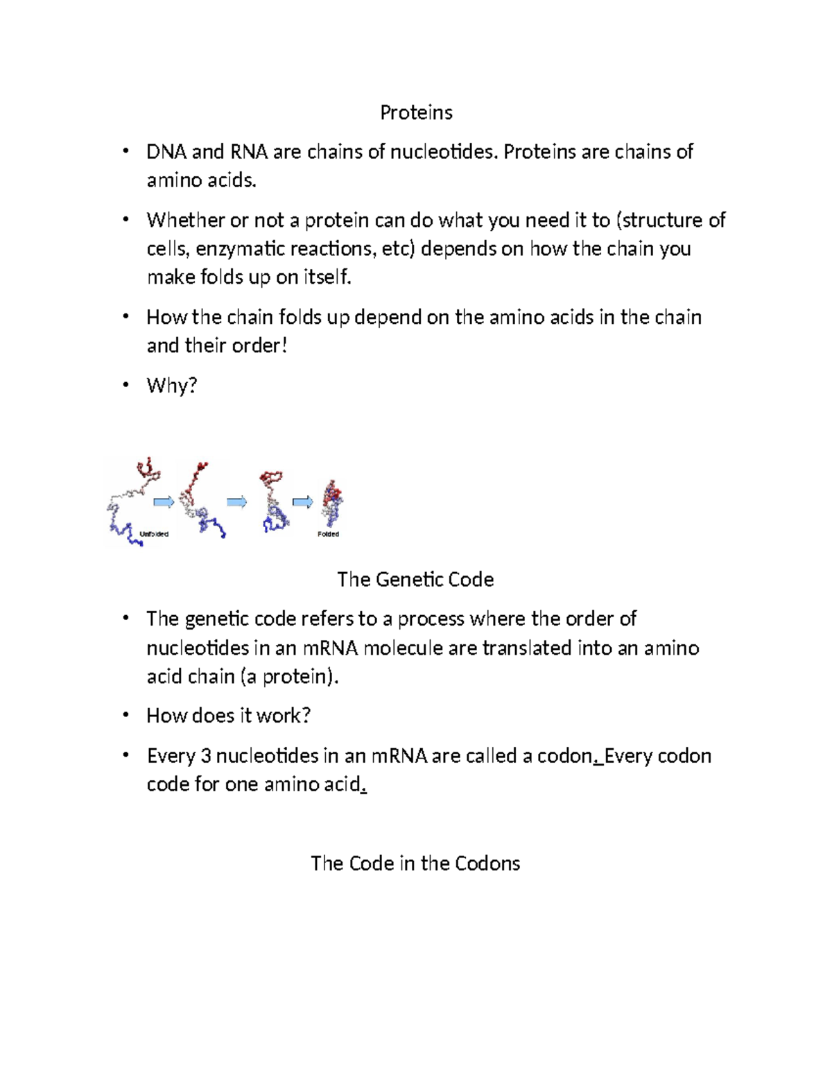 Guided notes Protein Synthesis - Proteins DNA and RNA are chains of ...