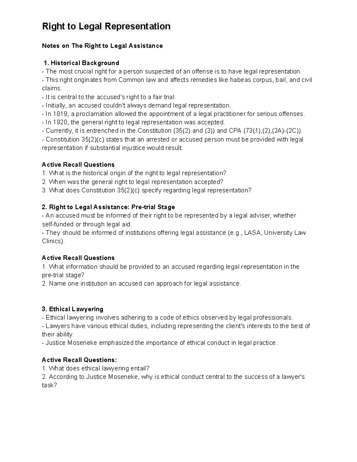 Rights to Legal Representation: Historical and Practical Insights - Studocu