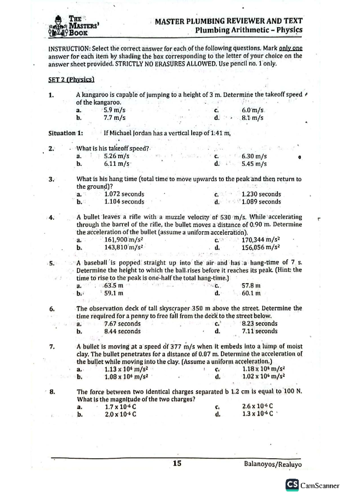 Master Plumbing Reviewer: Physics Arithmetic Questions & Solutions (SET ...