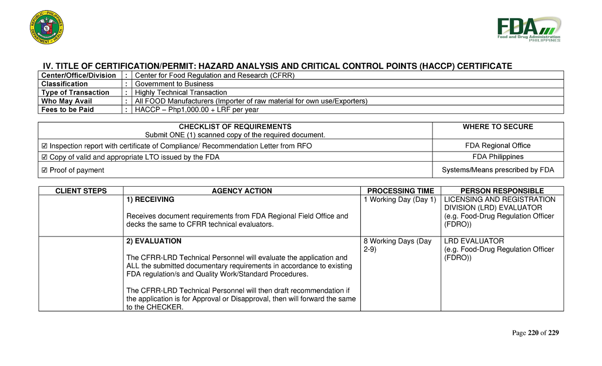 HACCP Certification Process Overview: Pages 220-221 Insights - Studocu