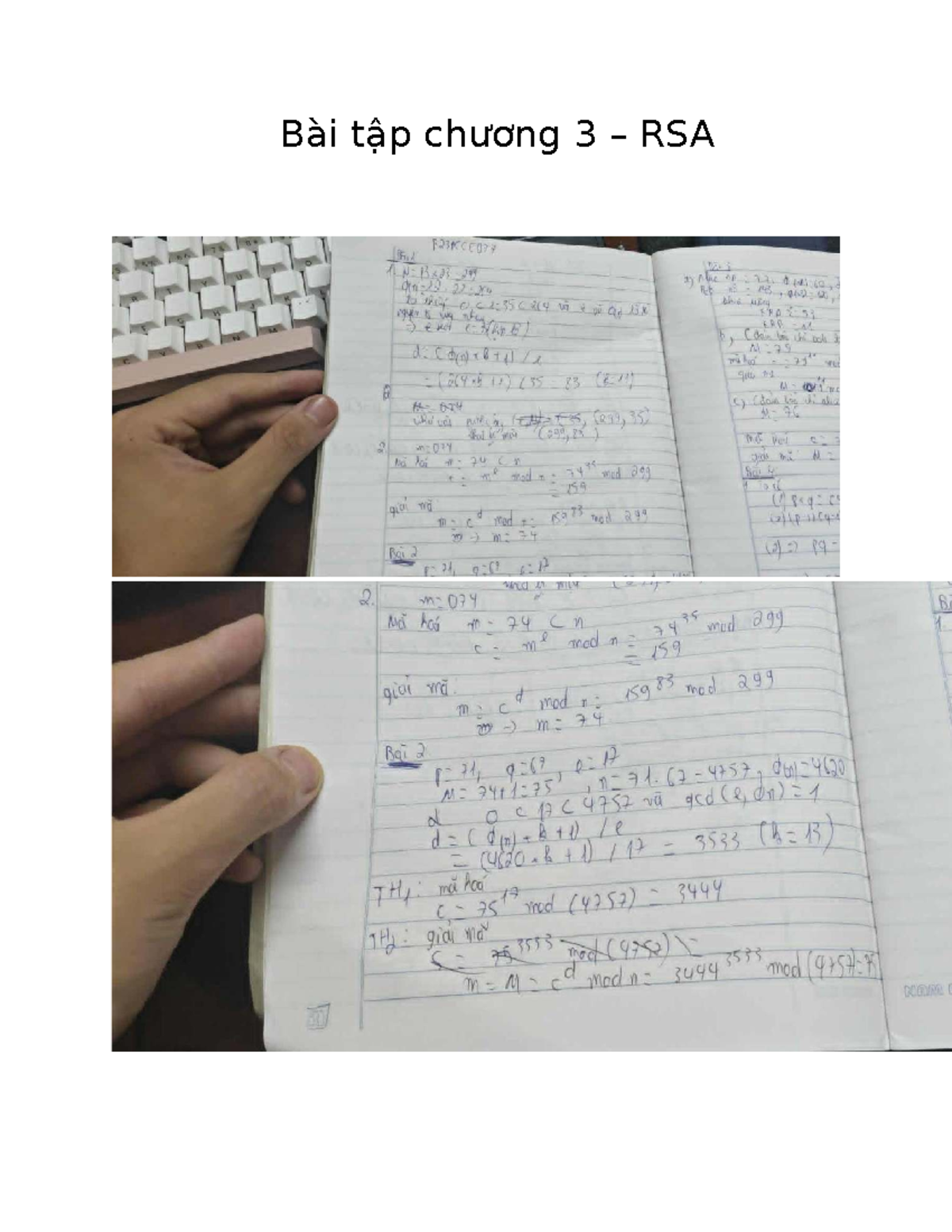 Bài Tập Chương 3 - RSA B230CCE074: Ví Dụ Về Khóa RSA - Studocu