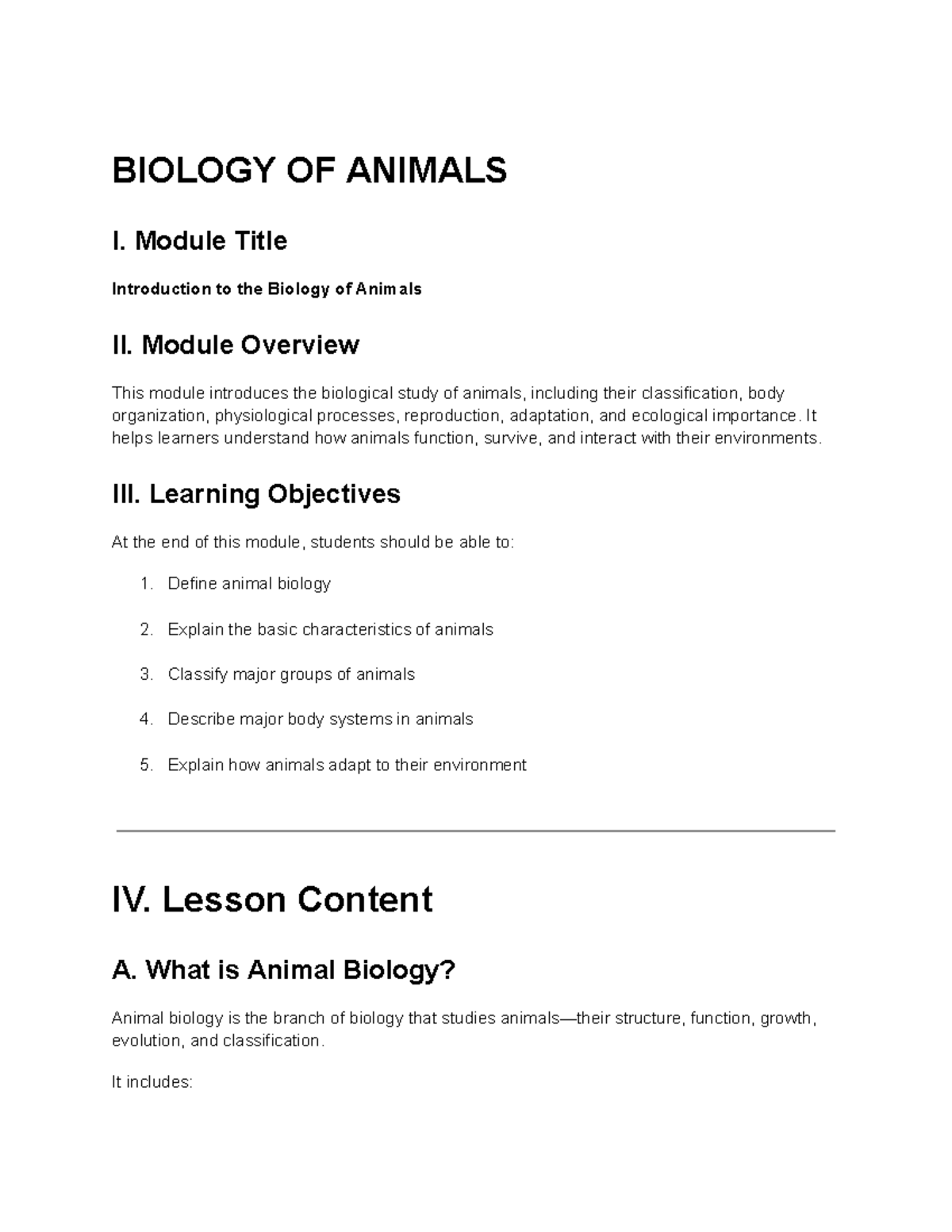 BIO 101: Introduction to Animal Biology and Classification - Studocu