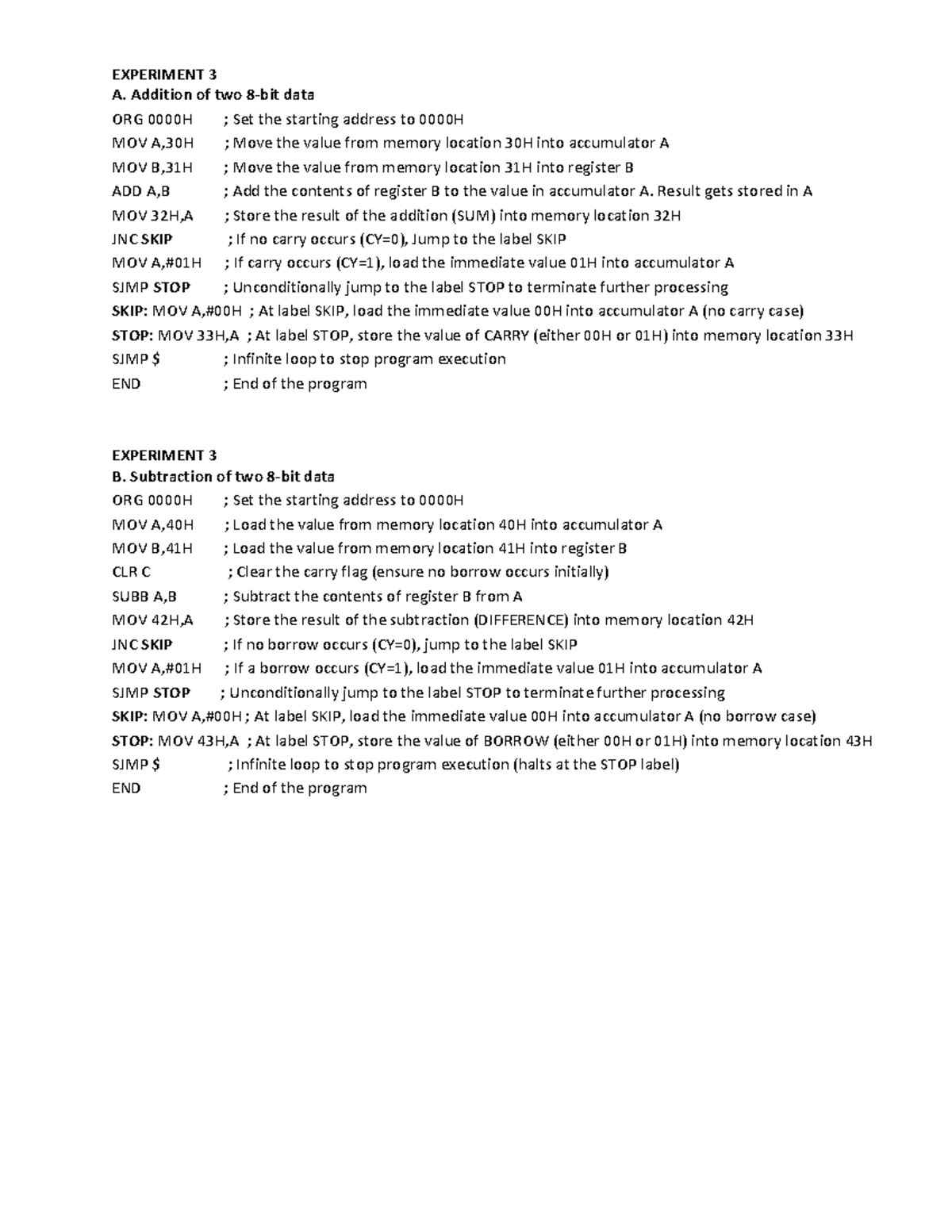 8051 Experiment Programs: Addition, Subtraction, Multiplication & More ...